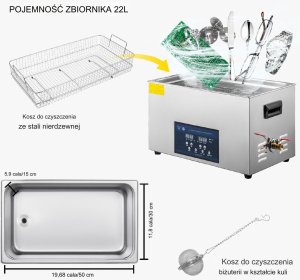 Myjka Ultradźwiękowa Przenośna 22L 500 W 5