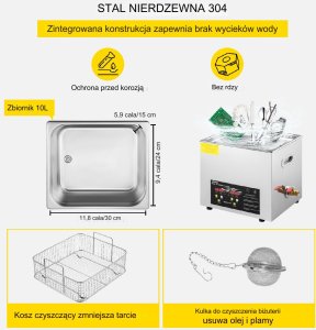 Myjka Ultradźwiękowa Przenośna 240 W 10L 4