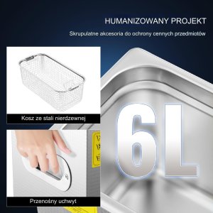 Myjka Ultradźwiękowa Przenośna Sterylizator + Timer 6L 180W 3