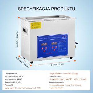 Myjka Ultradźwiękowa Przenośna Sterylizator + Timer 6L 180W 6