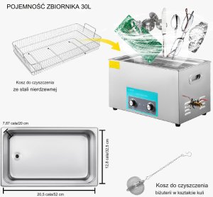 Myjka Ultradźwiękowa Sterylizator Kosmetyczny Przenośna 30 L 600W 3