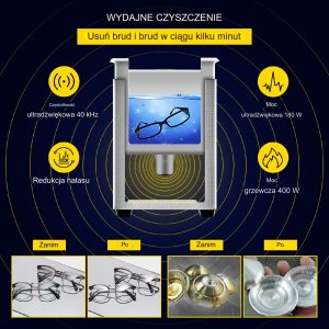 Myjka Ultradźwiękowa Przenośna 180 W 6L 2