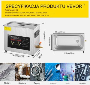 Myjka Ultradźwiękowa Przenośna 180 W 6L 6