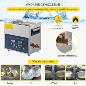 Myjka Ultradźwiękowa Przenośna 6L 180 W 3