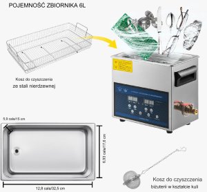 Myjka Ultradźwiękowa Przenośna 6L 180 W 5