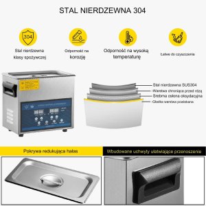 Myjka Ultradźwiękowa Przenośna 6L 180 W 6