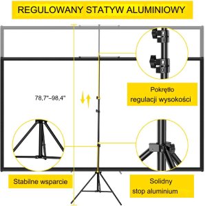 Ekran projekcyjny do projektora na statywie 90 cali 16:9 4K HD 4