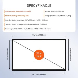 Ekran projekcyjny do projektora na statywie 110 cali 16:9 4K HD 6
