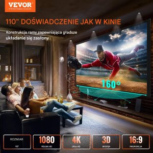 Ekran projekcyjny do projektora na statywie 110 cali 16:9 4K HD 7