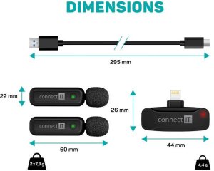 Mikrofon Connect IT CONNECT IT Mikrofon ClipMic 2x Bezprzewodowy Lavalier mikrofon z odbiornikiem złącze Lightning czarny 2