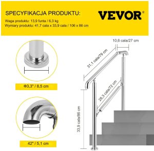 3-Stopniowa Poręcz ze Stali Nierdzewnej 7