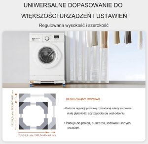 Podstawa pod pralkę suszarkę AGD teleskopowa z kółkami 381-615 mm 3