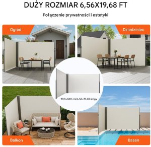 Parawan boczny na taras markiza osłona na roleta przeciwsłoneczna 200x600cm 5