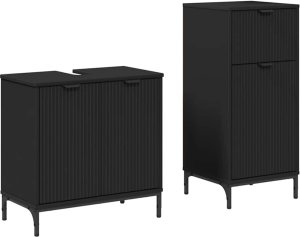 vidaXL Zestaw mebli łazienkowych Krata 2 pcs Czarny 39.5 x 36 x 88 cm 2