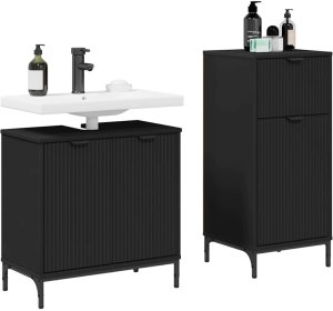vidaXL Zestaw mebli łazienkowych Krata 2 pcs Czarny 39.5 x 36 x 88 cm 3