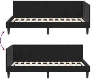vidaXL Rama łóżka narożnego Z zagłówkiem Czarny 100 x 200 cm Aksamit 10