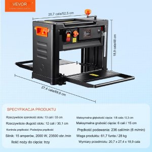 Strug elektryczny heblarka grubościówka hebel strugarka wyrówniarka 6 m/min 12