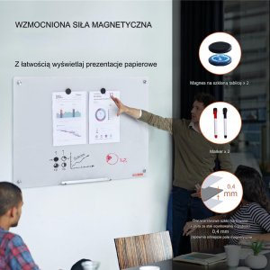Szklana tablica magnetyczna biała ścienna 90 x 60 cm do biura i domu 2