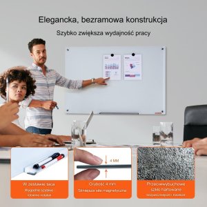 Szklana tablica magnetyczna biała ścienna 90 x 60 cm do biura i domu 3