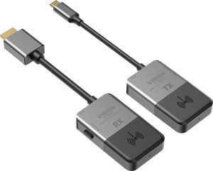 Vision Transmitter jest podłączany do portu USBC laptopa - Wysyła HDMI bezprzewodowo do 10 m - Odbiornik jest podłączany do portu HDMI wyświetlacza - Rozdzielczość do 4K przy 30 Hz - optymalizowany do zastosowań w zakresie oznakowania i prezentacji 2