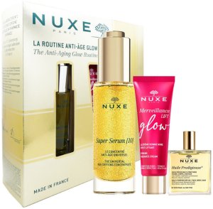 Anti-Aging Glow Routine Set Nuxe: Super Serum [10], Vegan, Anti-Ageing, Day & Night, Serum, For Face & Neck, 30 ml + Merveillance Lift, Glow Firming, Cream, For Face, 15 ml + Huile Prodigieuse Rich Multi-Purpose, Body Oil, For Face, Body & Hair, 10 m 2