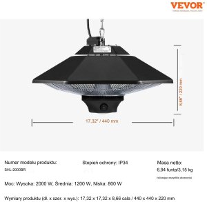 Grzejnik Elektryczny Wiszący 2000 W 8