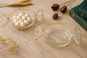 Patera szklana cukierek ze złotym paskiem 173415 6