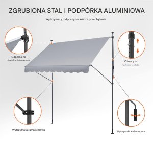 Vevor Markiza Tarasowa 250 x 120 cm z Korbką Ręczną 3