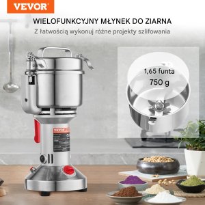 Młyn Elektryczny Młynek Przemysłowy do Przypraw Ziaren 750 g wysokie obroty 8