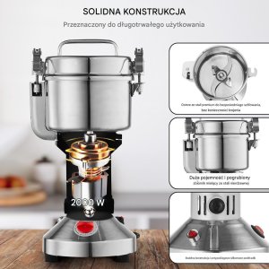 Młyn Elektryczny Młynek Przemysłowy do Przypraw Ziaren 750 g wysokie obroty 9