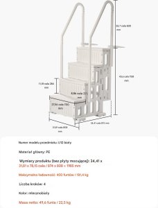 Drabinka basenowa biała 4-stopniowa 122137 cm z poręczami 180 kg 2