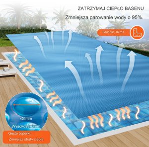 Vevor Pokrywa Solarna Mata Termiczna Osłona Przykrycie Basenu 7,32 3,66 m 406 3