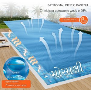 Vevor Pokrywa Solarna Mata Termiczna Osłona Przykrycie Basenu 7,32 3,66 m 304 3