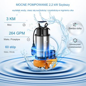 Vevor Pompa głębinowa membranowa górnossąca do wody studni zanurzeniowa 2200 W 8