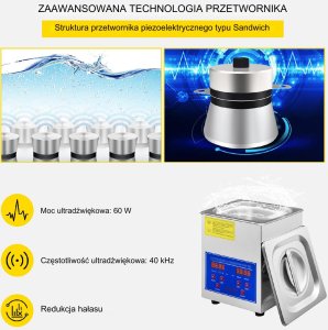 Vevor Myjka Ultradźwiękowa do czyszczenia biżuterii narzędzi 60W 1,3L 2