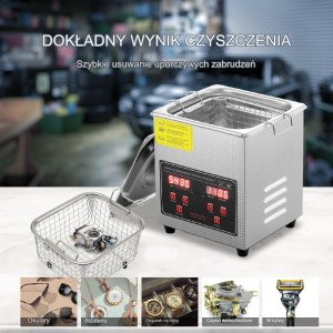 Vevor Myjka Ultradźwiękowa do czyszczenia biżuterii narzędzi 2L 60 W 3