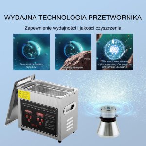 Vevor Myjka Ultradźwiękowa do czyszczenia biżuterii narzędzi 3L 120 W 2