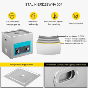 Vevor Myjka Ultradźwiękowa do czyszczenia biżuterii narzędzi 15L 6