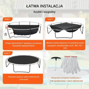 Vevor Mata do trampoliny skakania trampolina 457 cm 96 sprężyn mocna wytrzymała czarna 4