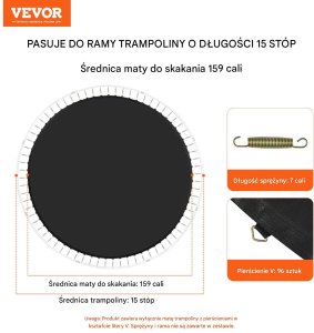 Vevor Mata do trampoliny skakania trampolina 457 cm 96 sprężyn mocna wytrzymała czarna 6