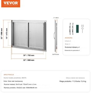 Vevor Drzwi do zabudowy grilla 84x56cm nierdzewne uchwyty montaż pionowy ogród 8