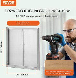 Vevor Drzwi do zabudowy grilla 79x79cm nierdzewne z uchwytem na zewnątrz pionowe 13