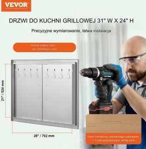 Vevor Drzwiczki do grilla 79x61 cm podwójne stal nierdzewna do kuchni zewnętrznej 13