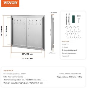 Vevor Drzwiczki do grilla 79x61 cm podwójne stal nierdzewna do kuchni zewnętrznej 8