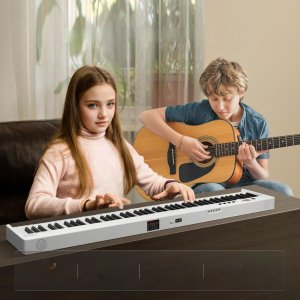 Keyboard Składany 88 Klawiszy MIDI z Bluetooth Podświetleniem Biały 11