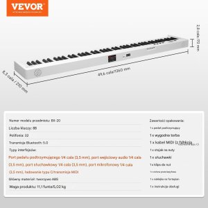 Keyboard Składany 88 Klawiszy MIDI z Bluetooth Podświetleniem Biały 2
