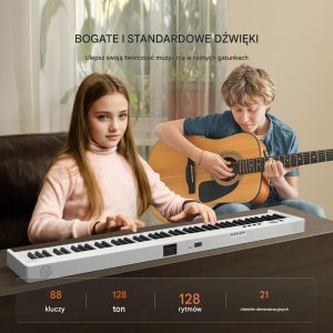 Keyboard Składany 88 Klawiszy MIDI z Bluetooth Podświetleniem Biały 3