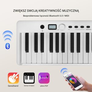 Keyboard Składany 88 Klawiszy MIDI z Bluetooth Podświetleniem Biały 6