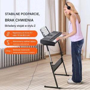 Keyboard 61 klawiszy przenośny z regulowanym stojakiem do nauki i koncertów 12