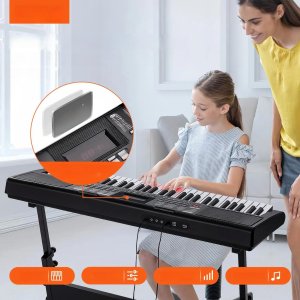 Keyboard 61 klawiszy przenośny z regulowanym stojakiem do nauki i koncertów 4